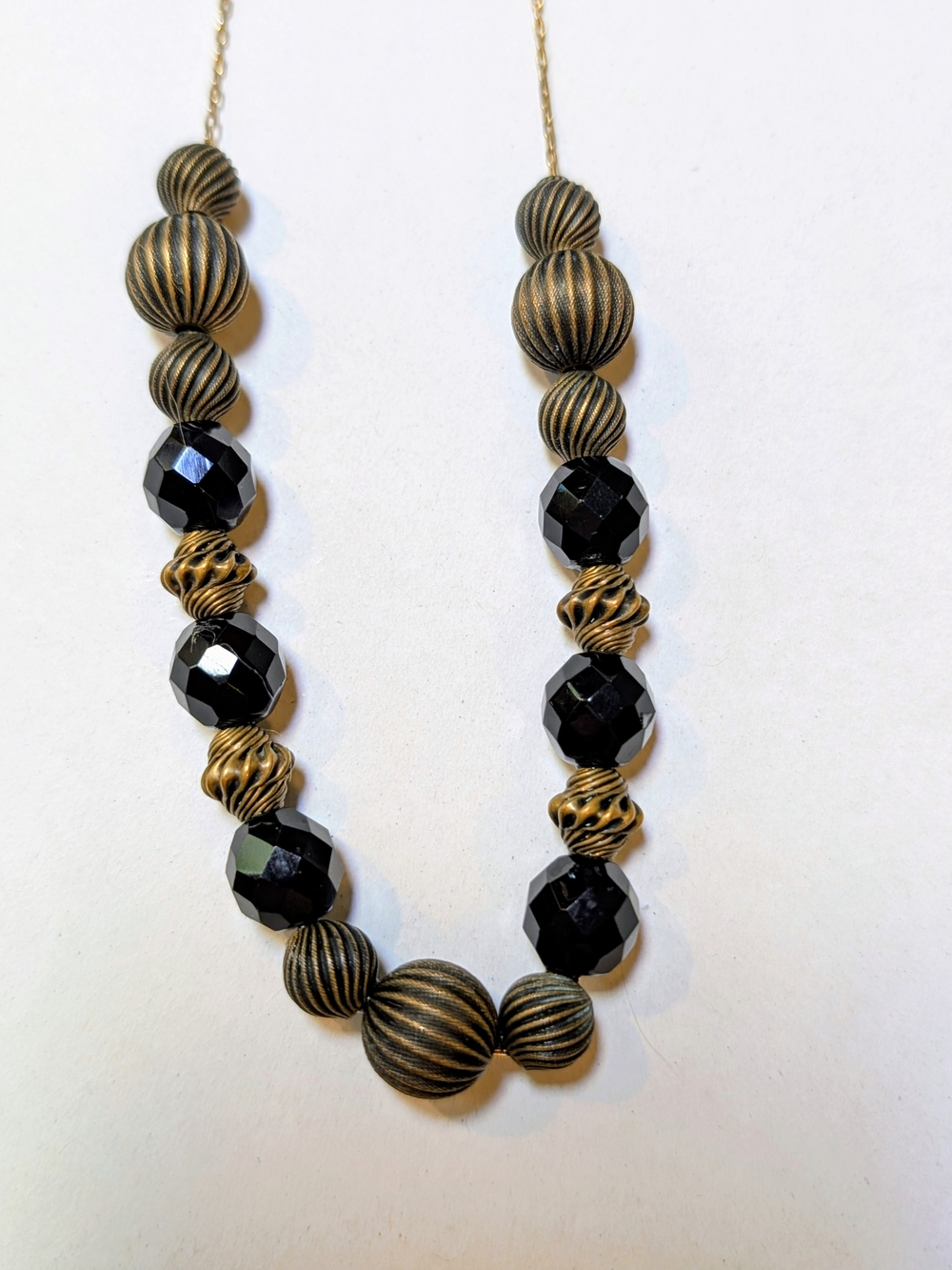 Black Czech Glass And Brass Beaded Vintage Necklace